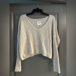 Abercrombie & Fitch Women's V-Neck Sweater cotton blend in tan
